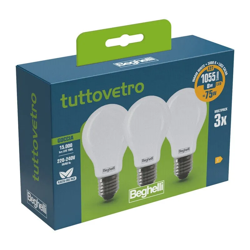 Idroweb - beghelli led 58050 goccia E27 W8 CA3000K set 3 cf 10