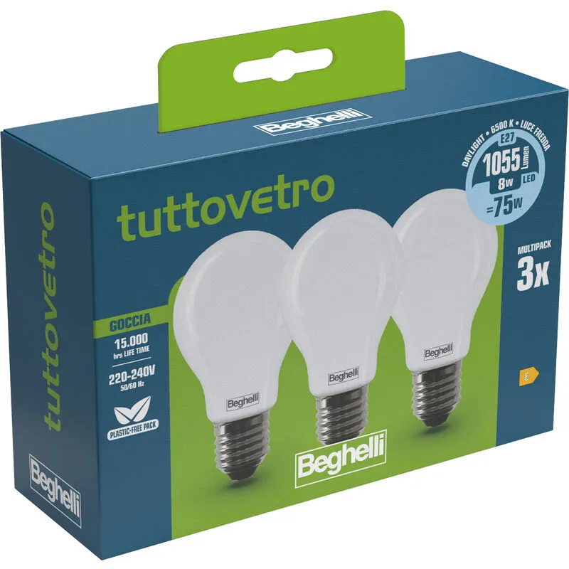 Marca - Beghelli Led 58052 Goccia E27 W8 Fr6500K Set 3