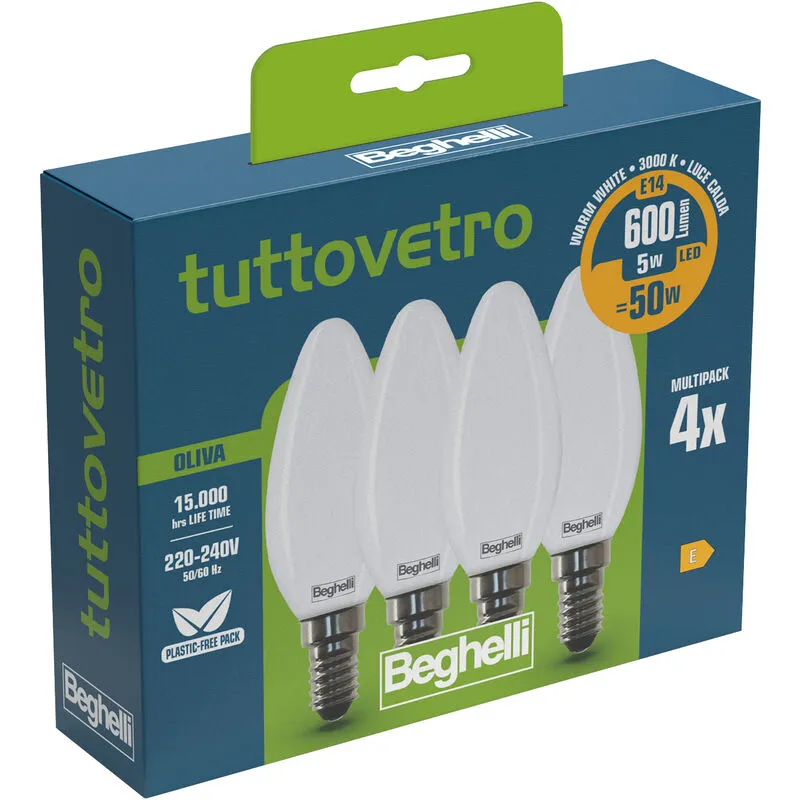 Marca - Beghelli Led 58053 Oliva E14 W5 Ca3000K Set 4