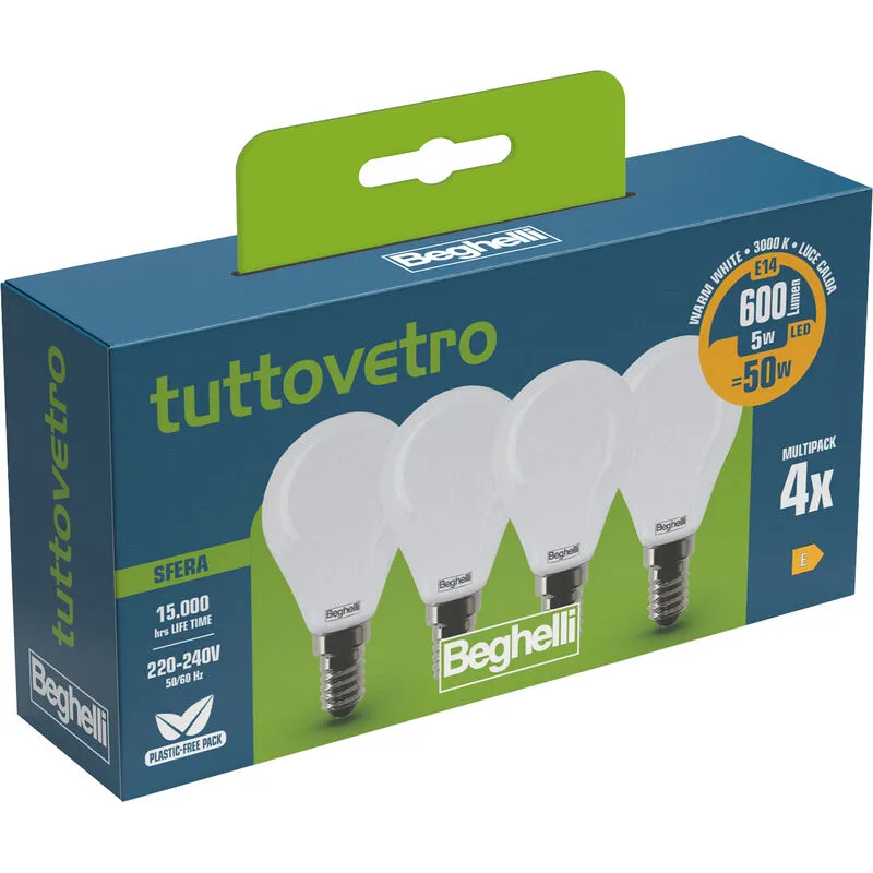 Marca - Beghelli Led 58056 Sfera E14 W5 Ca3000K Set 4