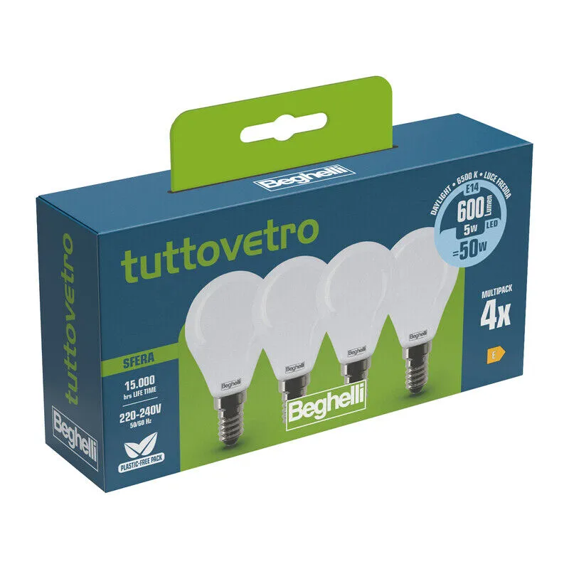 Idroweb - beghelli led 58058 sfera E14 W5 FR6500K set 4 cf 10