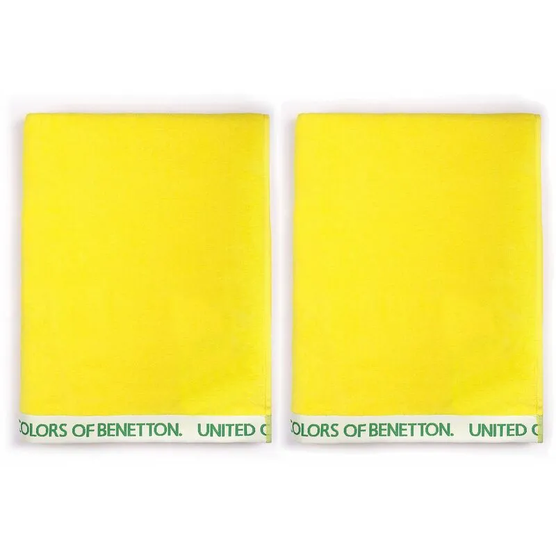 BENETTON, set 2 asciugamani da spiaggia 90 x 160 cm 380 GSM VELOUR 100 percentcotone giallo casa BENETTON, 90 x 160 c/u