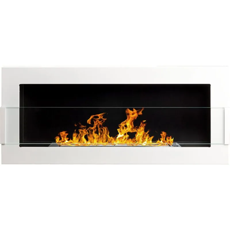 Kamin Design - Biocamino bio camino caminetto bioetanolo design moderno pietre da 60cm a 140cm colore principale: 90cm lucido bianco con vetro