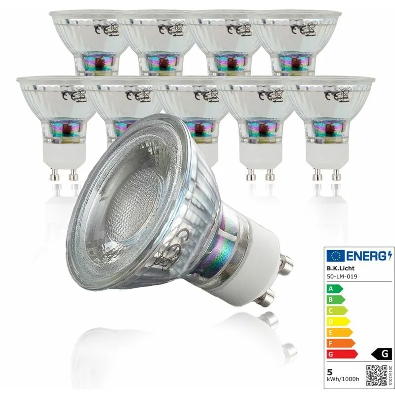 B.k.licht - 5W Bombillas led GU10 i Luz blanco cálido 3000K 400lm i Pack de 5 i Ángulo de haz 36° i equivalentes a una bombilla halógena de 50