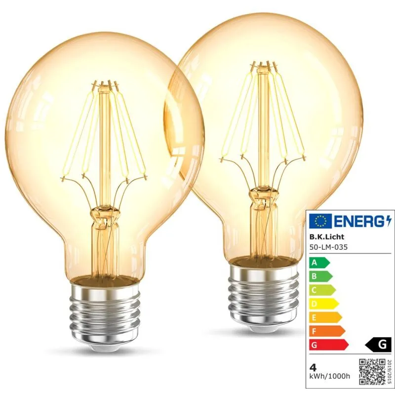 B.k.licht - Set di 2 G80 Edison lampadina d'epoca i E27 4W 2200K 320lm i bianco caldo i lampadina a led i lampadina a led i lampadina retrò i