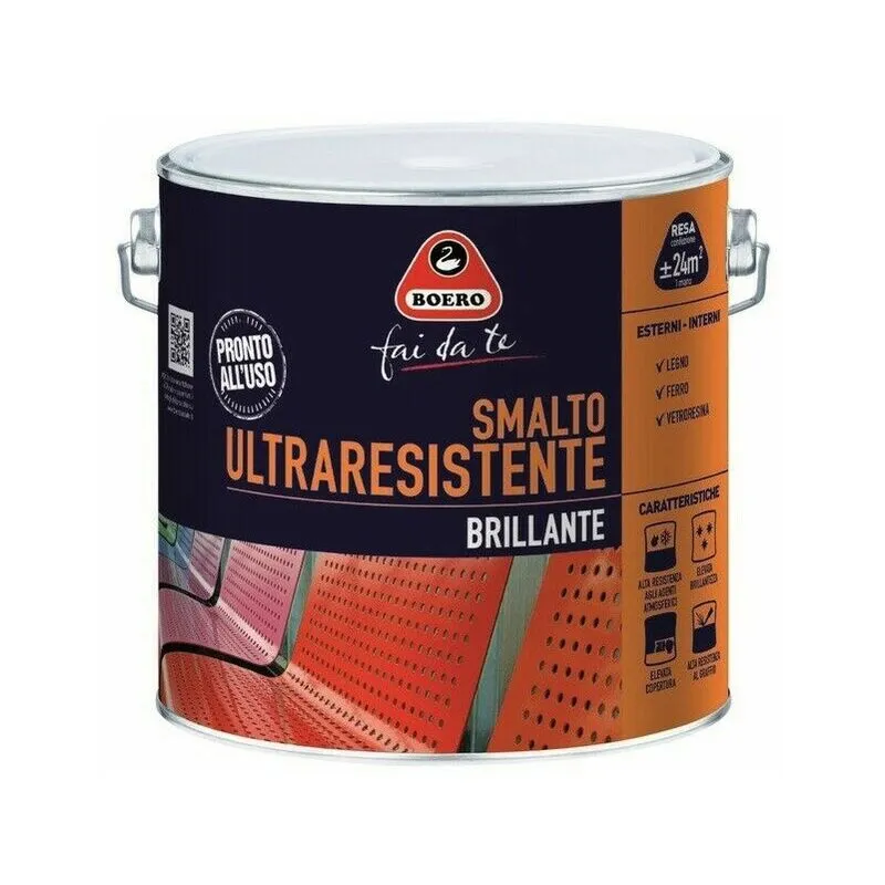 Smalto Ultraresistente Brillante Vernice Legno Ferro Salsedine Esterno 950 Boero Formato: 0,5 l - Colori: Rosso Italia