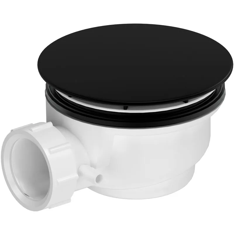 Piletta per piattio doccia con diametro di 90 mm - Copertura nera - Scarico orizzontale