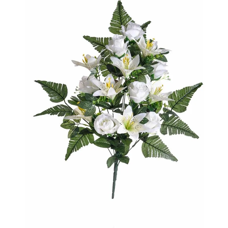 Giordanoshop - Set 2 Bouquet Artificiale Frontale Composto da 14 Rose Artificiali e Lilium Altezza 55 cm