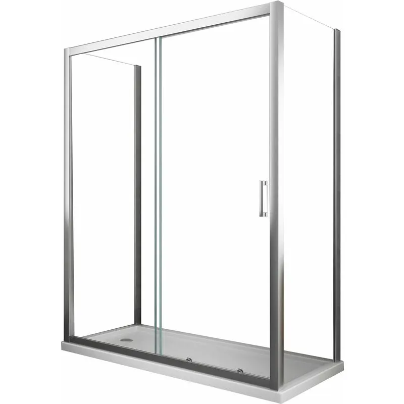 Box doccia a tre lati con due pareti fisse ed una porta scorrevole , vetro 6 mm , h 190 , misure 87,5-90x115-120x87,5-90