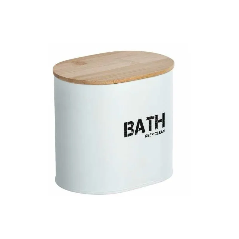 Scatola decorativa per il bagno con coperchio Gara, Bambù - acciaio, 14,5x13,5x10,5 cm, bianco - marrone - 