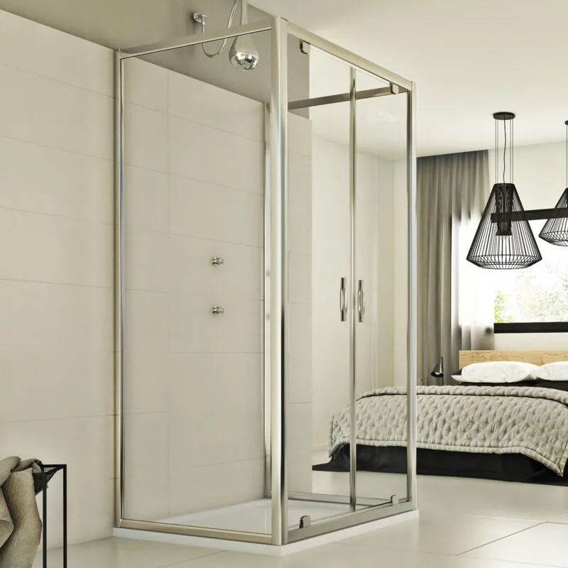 Idralite - Box doccia 3 lati battente vetro trasparente h 198 cm mod. Cristal Trio 2 Ante 70x90x70 cm rettangolare