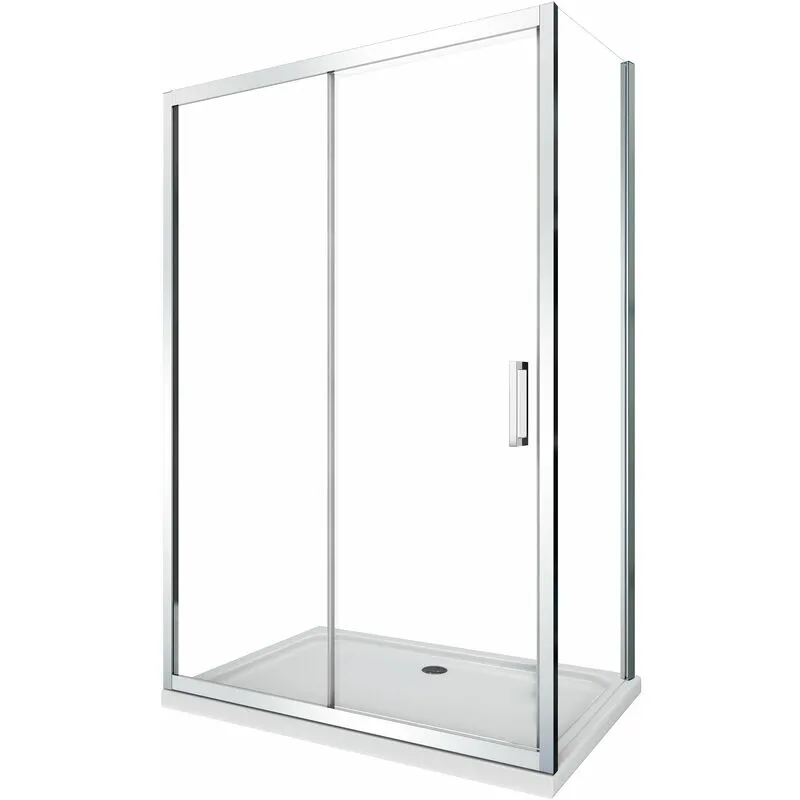 Box doccia angolare parete fissa e porta scorrevole reversibile vetro 6 mm 67,5-70 anta fissa + porta 145-150