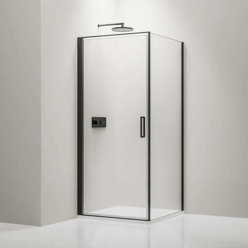 Cabina doccia angolare Nano 6mm in vero vetro EX416S Nero - 80 x 80 x 195 cm