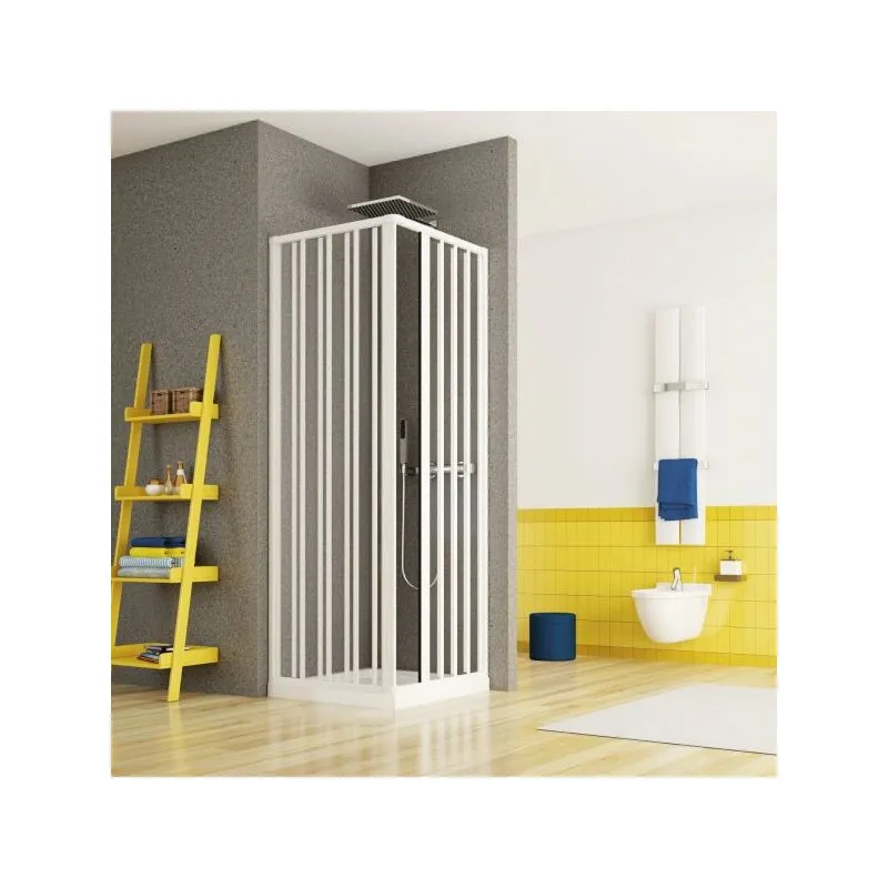 Box doccia due lati apertura centrale a soffietto, pvc bianco h185cm Platra Merne Bianco,100x100 cm