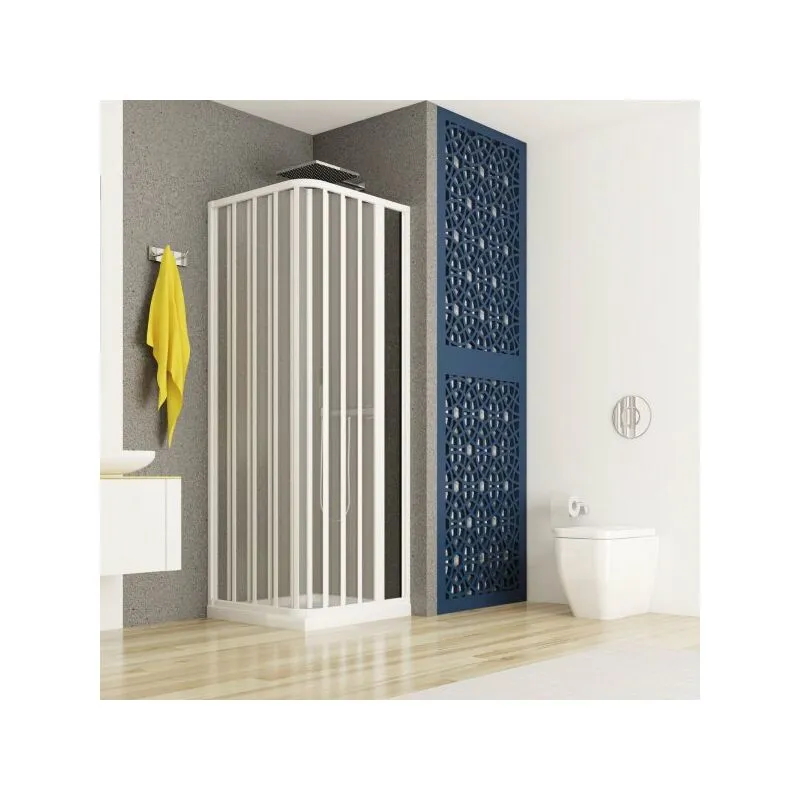 Box doccia due lati apertura laterale a soffietto, pvc bianco h185cm Platra Merne Bianco,90x90 cm