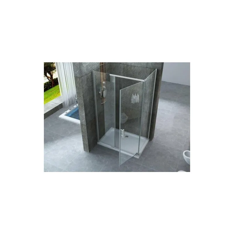 Box doccia due lati con porta battente cristallo 8mm trasparente h.195 side 130 cm,80 cm