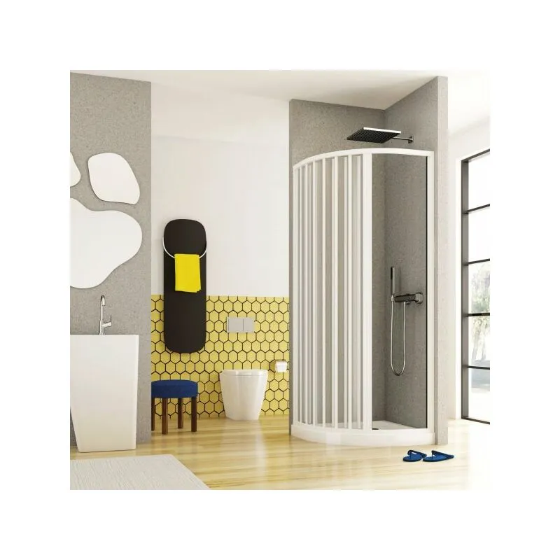 Box doccia semicircolare apertura laterale a soffietto, pvc bianco h185cm Platra Sisla Bianco,75x75 cm