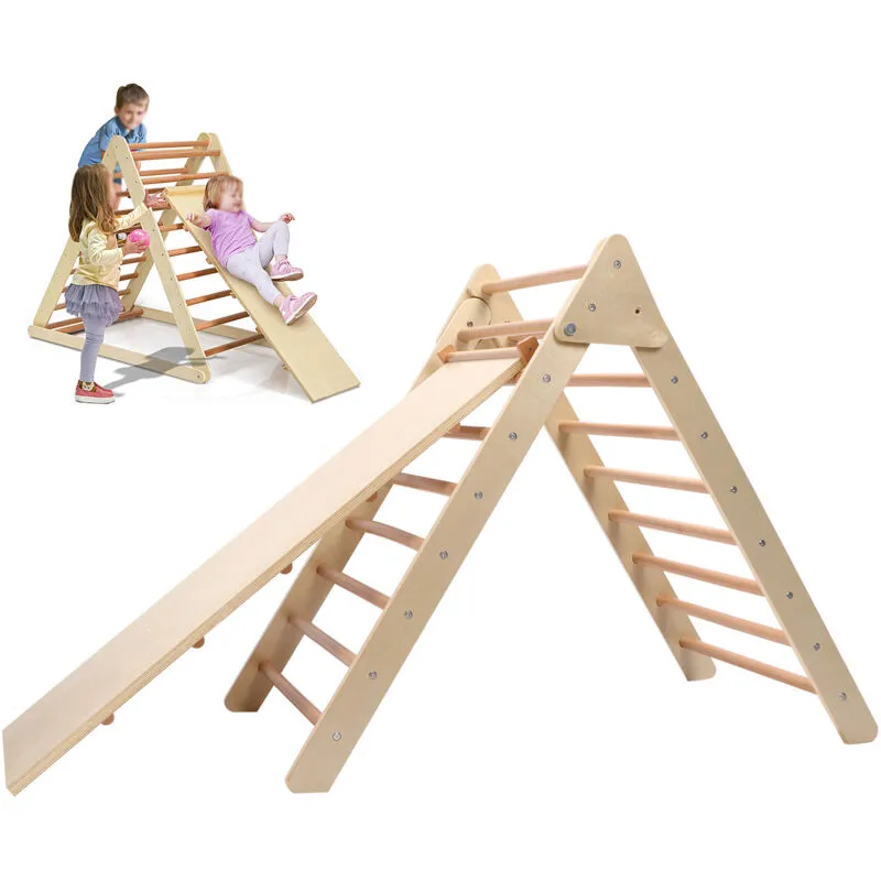 Ugreat - Box per bambini, Scala triangolare in legno pieghevole per arrampicarsi e scivolare 2 in 1