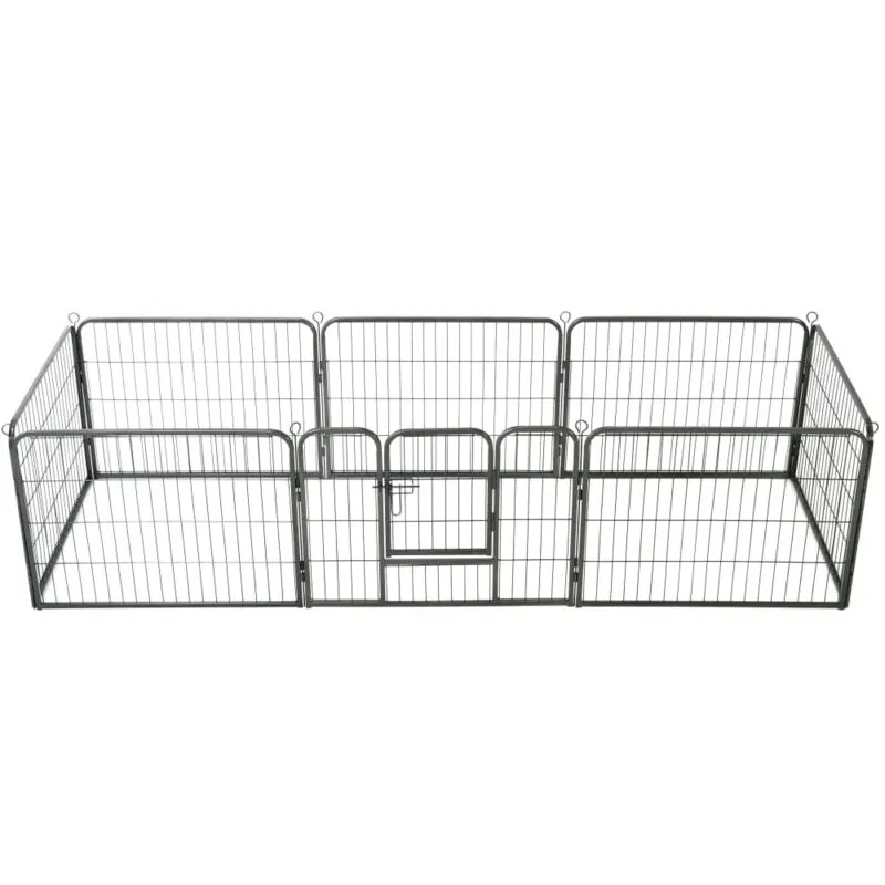 Box per Cani con 8 Pannelli in Acciaio 60x80 cm Nero