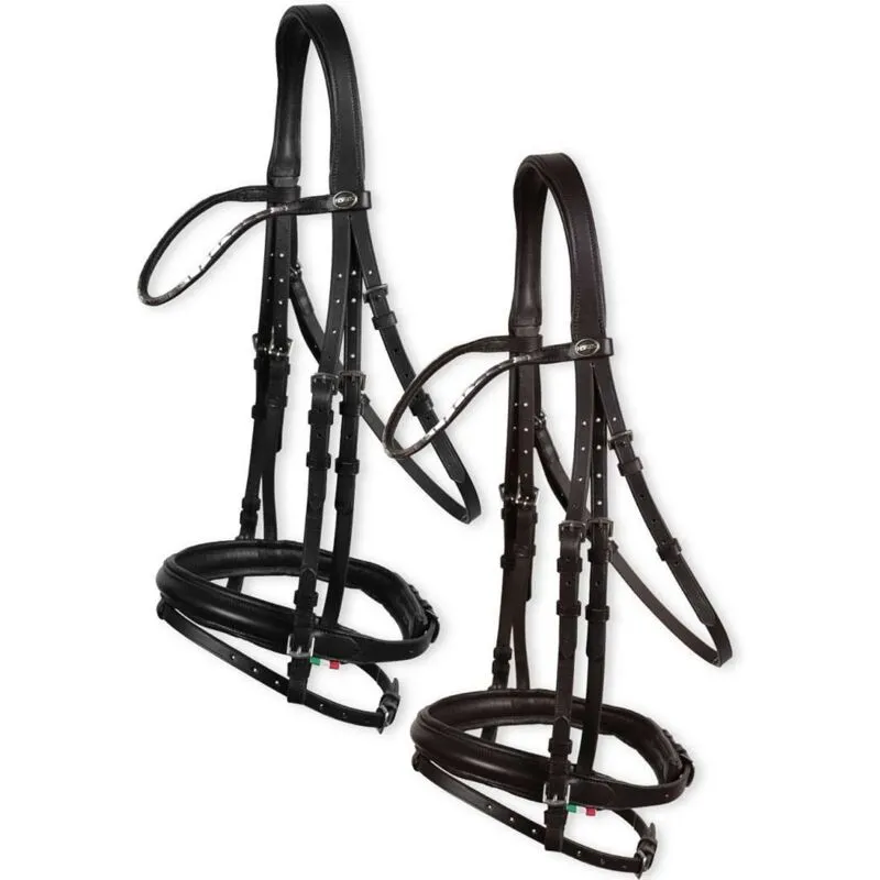 Horses - Briglia per equitazione in cuoio morbido con frontalino fine decorato da clincher silver: Cob, Marrone