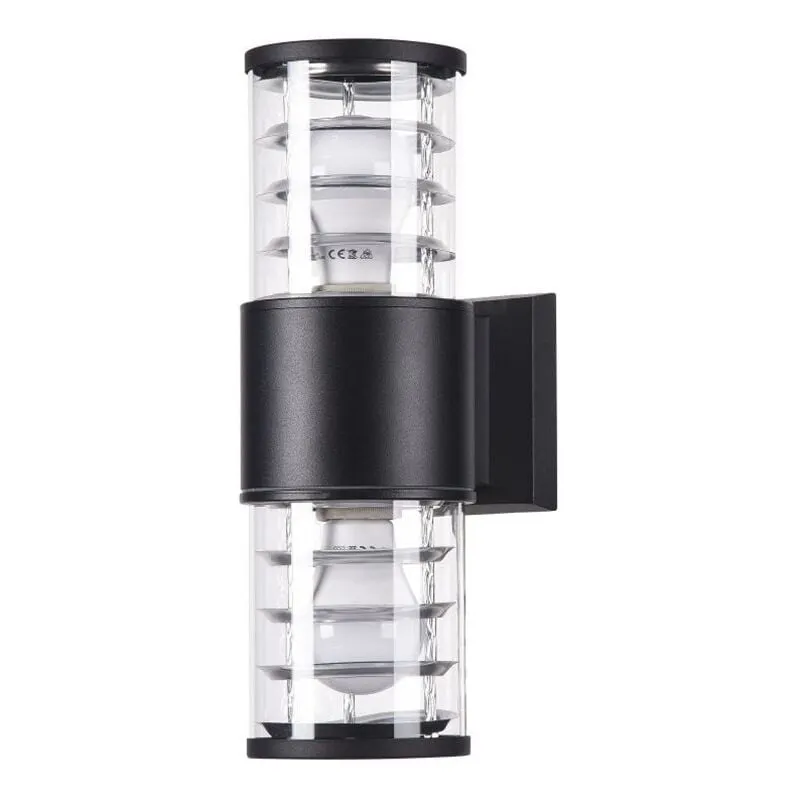 Lampada Da Parete Moderna Per Esterno Alluminio Nero 2 Luci E27 60W Ip54