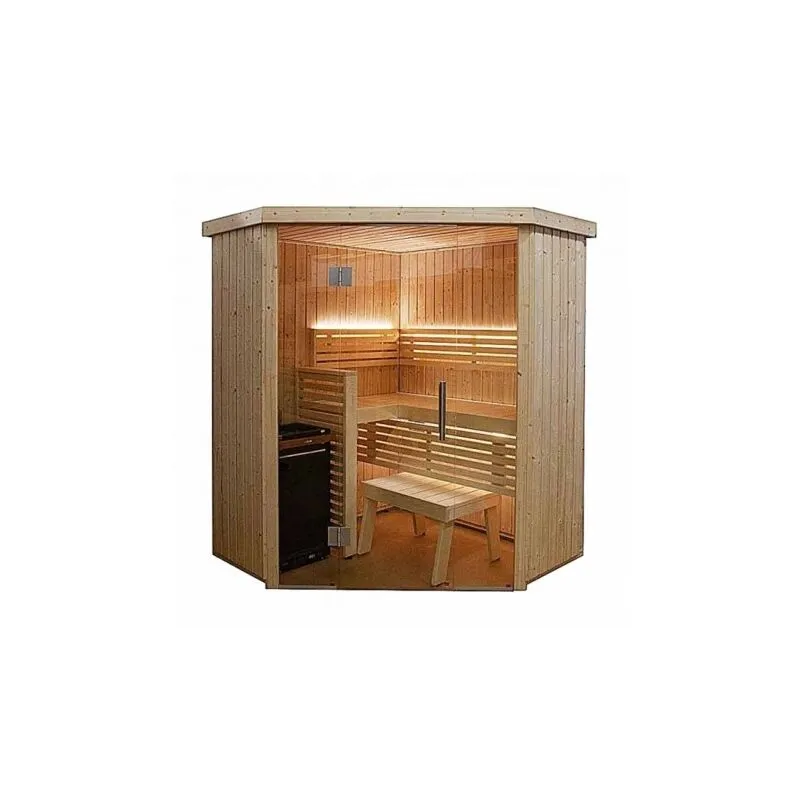 Cabina sauna ad angolo Desineo 163,5 x 163,5 x 202 cm Stufa per sauna per 2 o 3 persone fornita