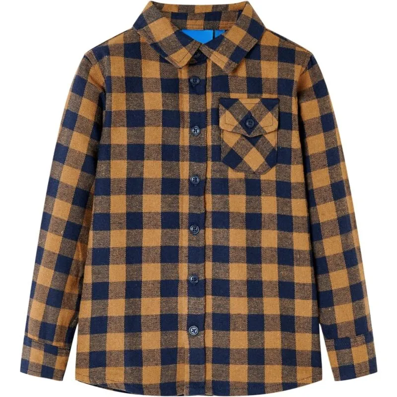 Vidaxl - Camicia a Quadri da Bambino Cognac e Blu 116