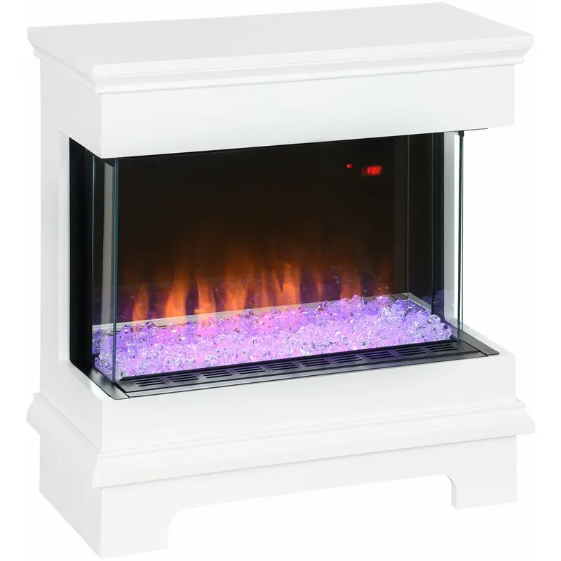 Camino Elettrico da Pavimento 61x28x66,5 cm Effetto Fiamma 2000W Bianco