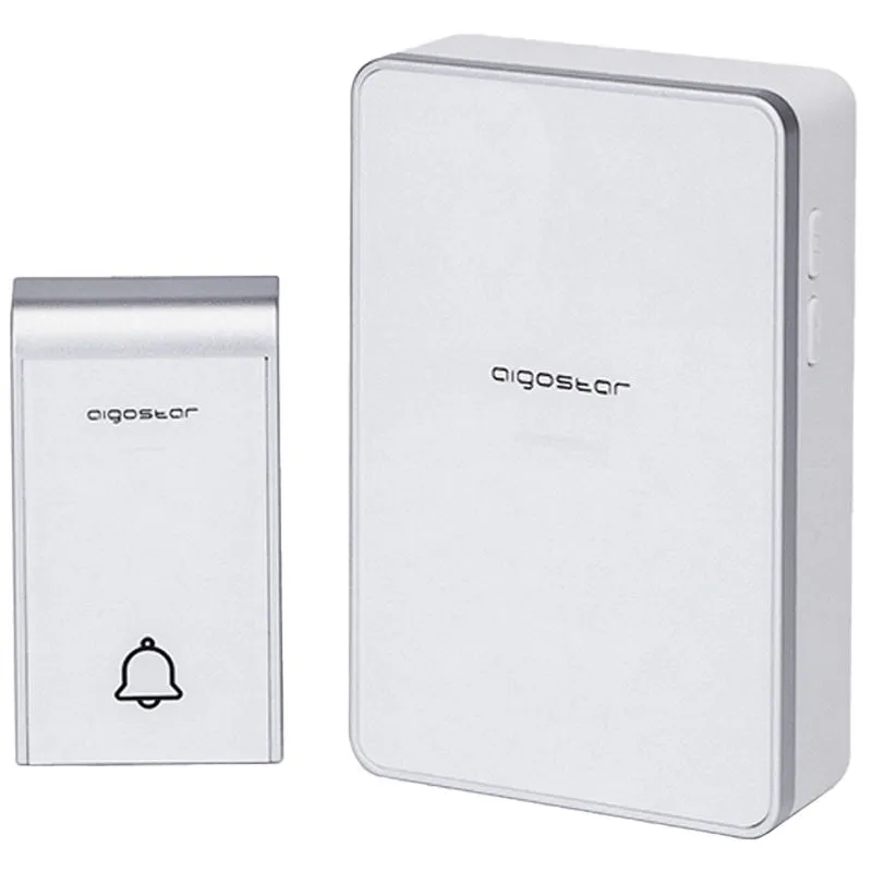 Aigostar - campanello senza fili a batterie wireless digitale IP44 porte casa ufficio porta 150M bianco/silver