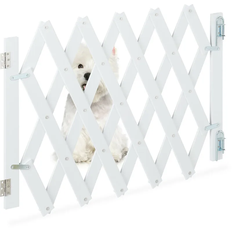 Relaxdays - Cancelletto di Sicurezza per Cani, Recinzione Allungabile fino a 108,5 cm, Alto 47,5-60 cm, in Bambù, Bianco