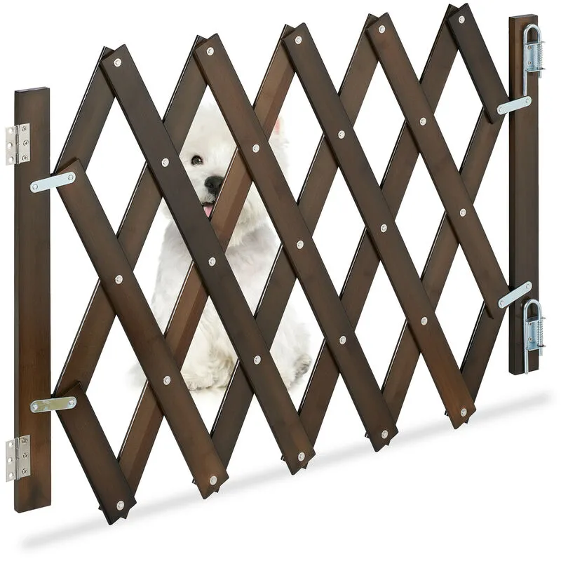 Relaxdays - Cancelletto di Sicurezza per Cani, Recinzione Allungabile fino a 108,5 cm, Alto 47,5-60 cm, in Bambù, Marrone