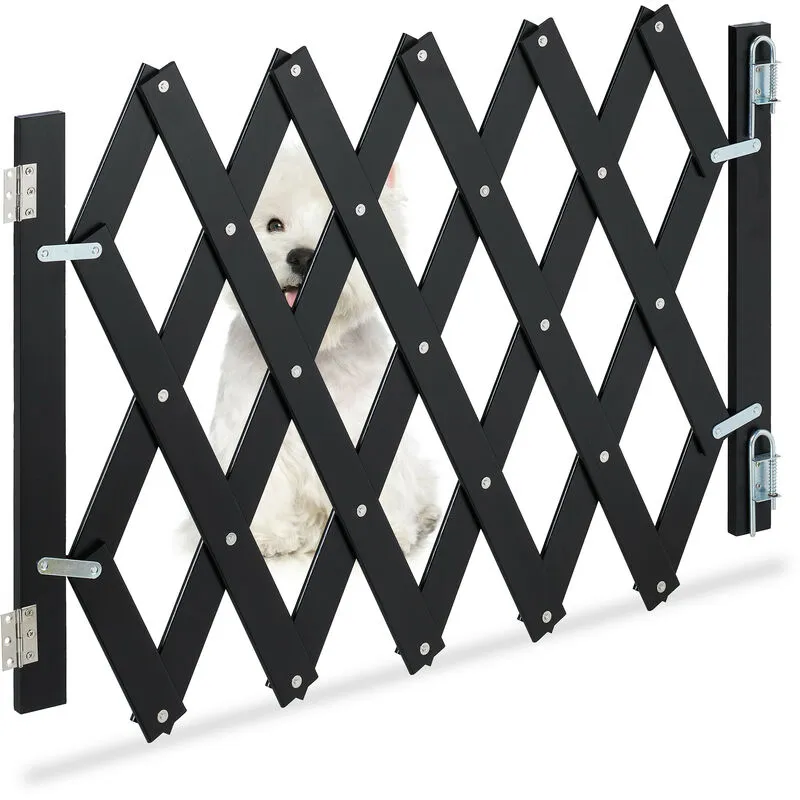 Relaxdays Cancelletto di Sicurezza per Cani, Recinzione Allungabile fino a 108,5 cm, Alto 47,5-60 cm, in Bambù, Nero