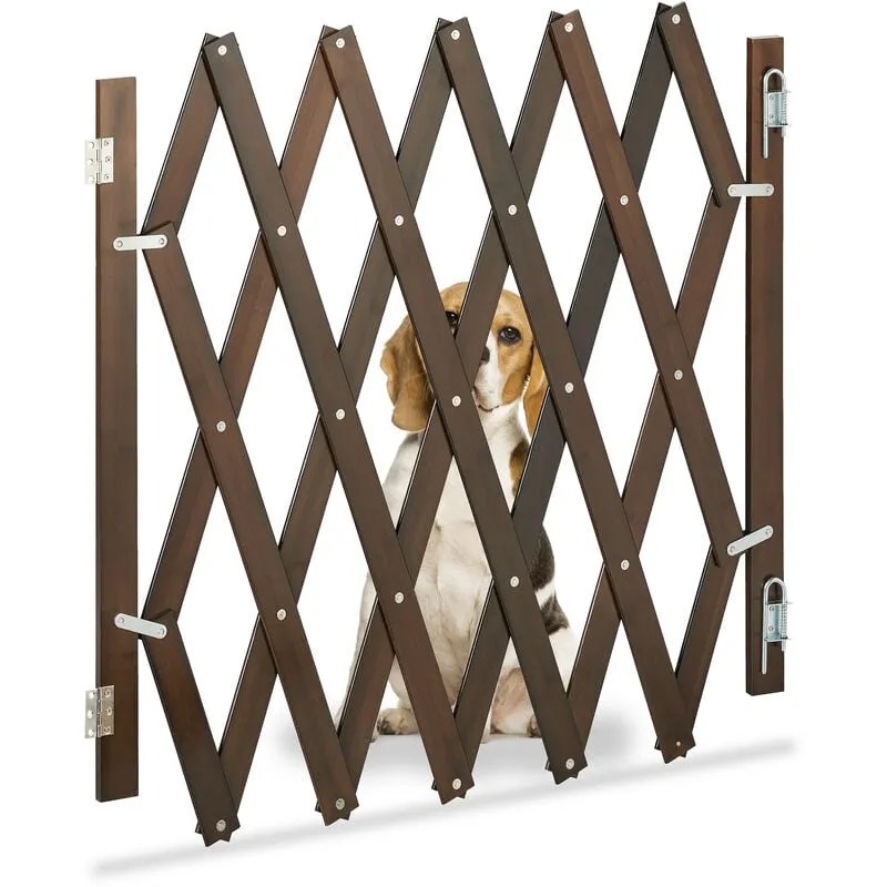 Relaxdays - Cancelletto di Sicurezza per Cani, Recinzione Allungabile fino a 126 cm, Alto 70-82 cm, in Bambù, Marrone