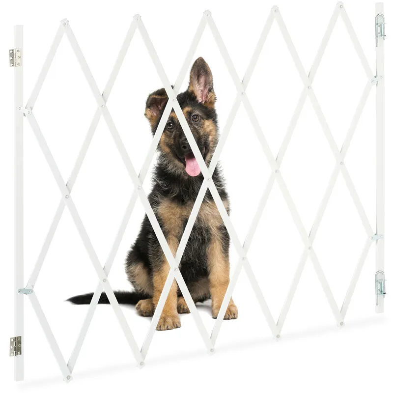 Cancelletto di Sicurezza per Cani, Recinzione Allungabile fino a 130 cm, Alto 87,5-100 cm, in Bambù, Bianco - Relaxdays