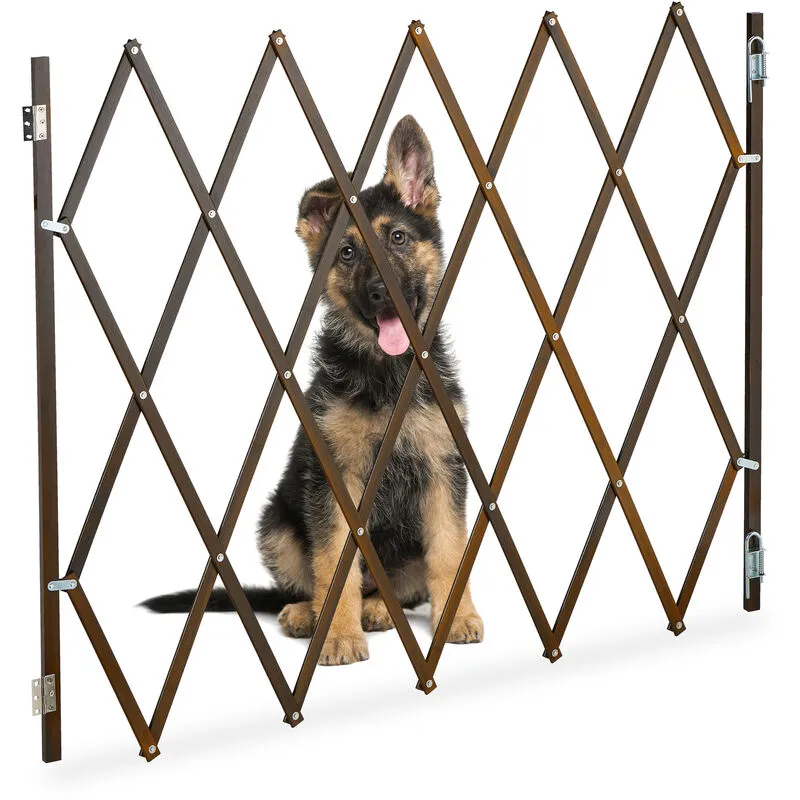 Relaxdays - Cancelletto di Sicurezza per Cani, Recinzione Allungabile fino a 130 cm, Alto 87,5-100 cm, in Bambù, Marrone