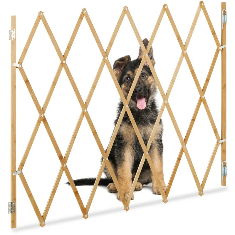 Relaxdays - Cancelletto di Sicurezza per Cani, Recinzione Allungabile fino a 130 cm, Alto 87,5-100 cm, in Bambù, Naturale