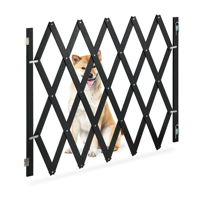 Relaxdays - Cancelletto di Sicurezza per Cani, Recinzione Allungabile fino a 140 cm, Alto 87-97 cm, in Bambù, Nero