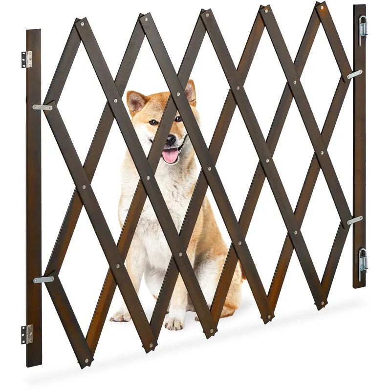 Relaxdays - Cancelletto di Sicurezza per Cani, Recinzione Allungabile fino a 140 cm, Alto 87-99 cm, in Bambù, Marrone