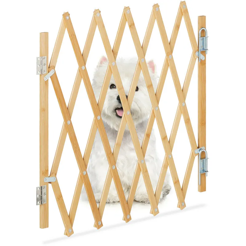 Relaxdays - Cancelletto di Sicurezza per Cani, Recinzione Allungabile fino a 96 cm, Alto 48,5-60 cm, in Bambù, Naturale