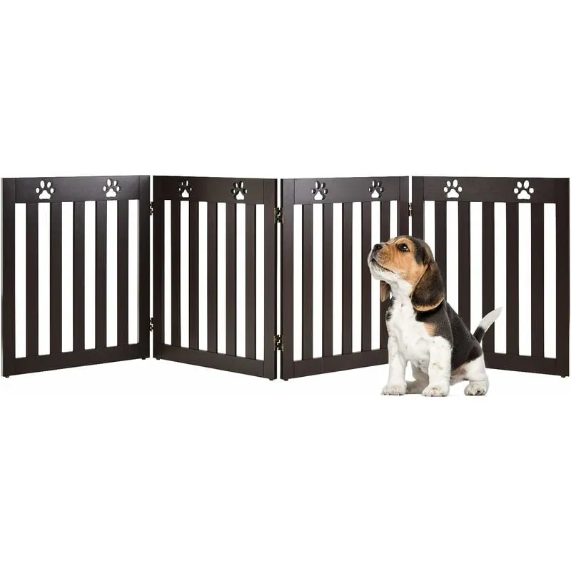 Cancelletto di Sicurezza Pieghevole, Barriera per Animali Domestici, in Legno, 4 Pannelli, 203 x 60 x 1,5 cm (Marrone) - Costway