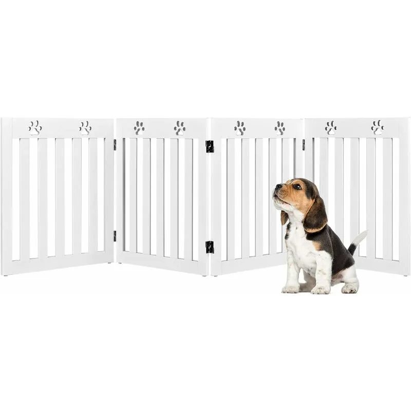 Cancelletto di Sicurezza Pieghevole, Barriera per Animali Domestici, in Legno, 4 Pannelli, 203 x 60 x 1,5 cm (Bianco) - Costway