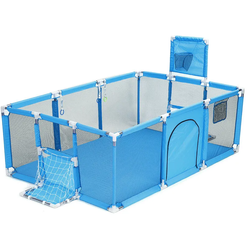 Cancello di sicurezz per bambini Box per bambini rettangolare Zona interattiva per bambini Con cesto di tiro con cestino da calcio blu