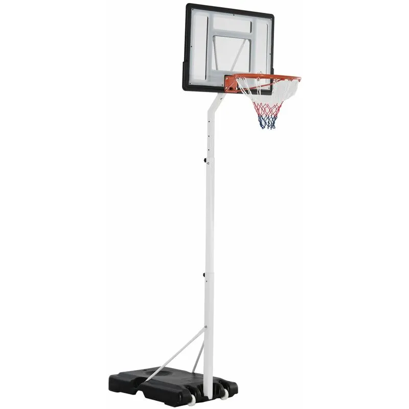 Canestro Basket da Esterno Altezza Regolabile 210-260 cm Ruote Integrate Bianco