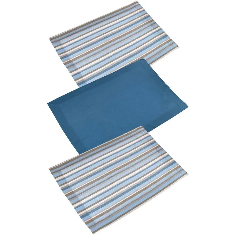 Canovaccio set 3 pezzi stripe avio tinto in filo cm50x70