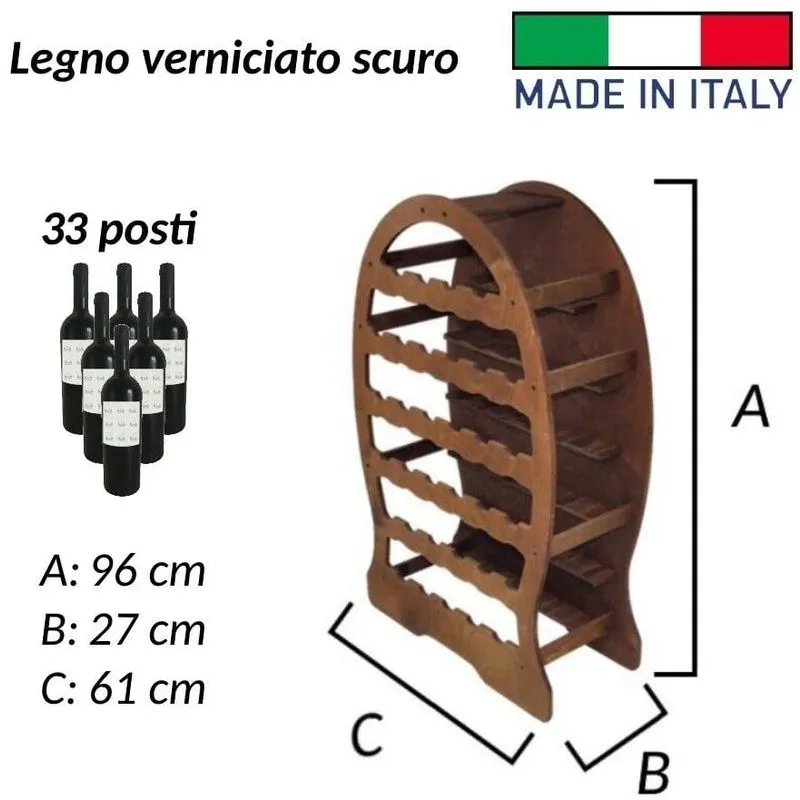 Bricolife - Cantinetta porta bottiglie vino arredamento cantina in legno verniciabile 33 posti scuro