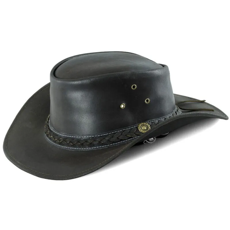 Lakota - Cappello western in pelle con treccia: s, Nero