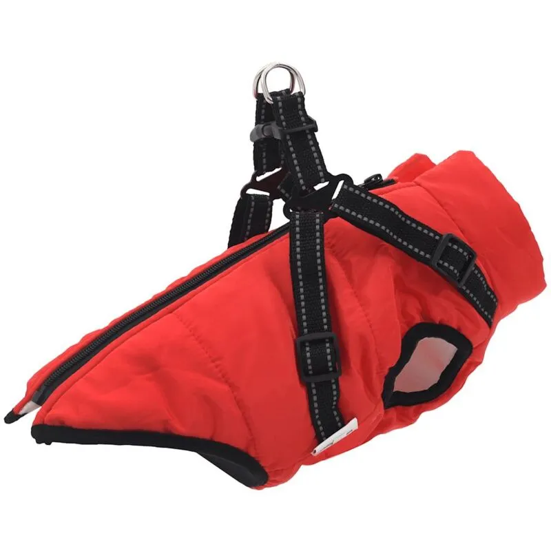 Cappotto Cani con Imbracatura Impermeabile Riflettente Rosso l