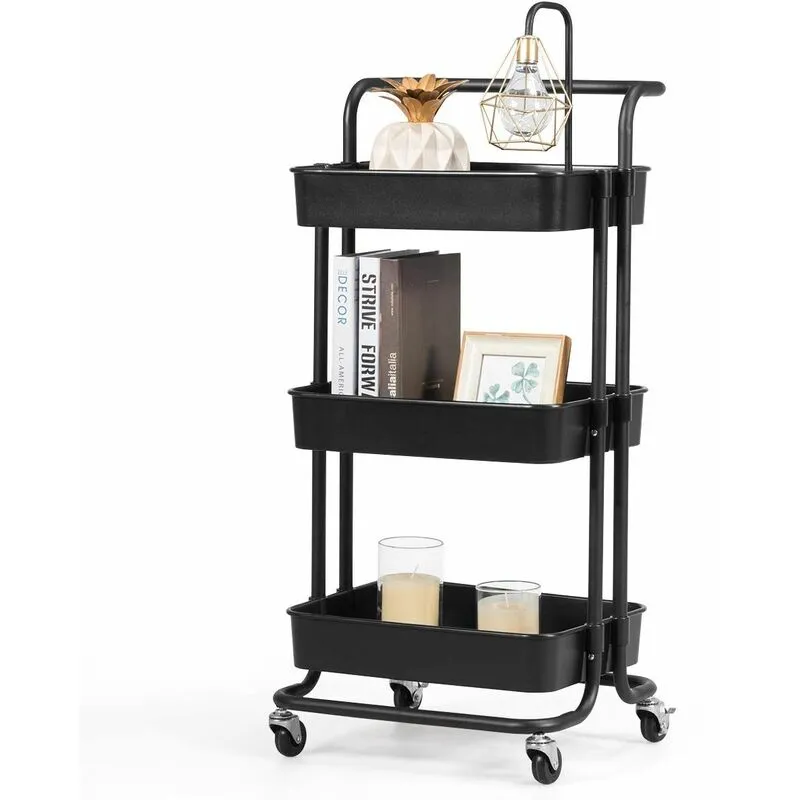 Costway - Carrello con 3 cesti e Maniglia, Carrello Multifunzione con Ruote, 87 x 35 x 42 cm, Nero/Bianco (Nero)