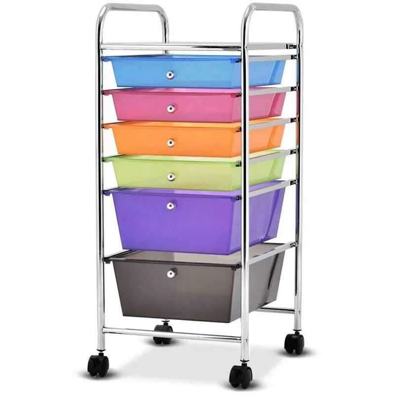 Costway - Carrello con 6 Cassetti e Ruote, Cassettiera in Plastica, con Due Dimensioni di Cassetti, Contenitore Multiuso per Casa Bagno e Ufficio, 37