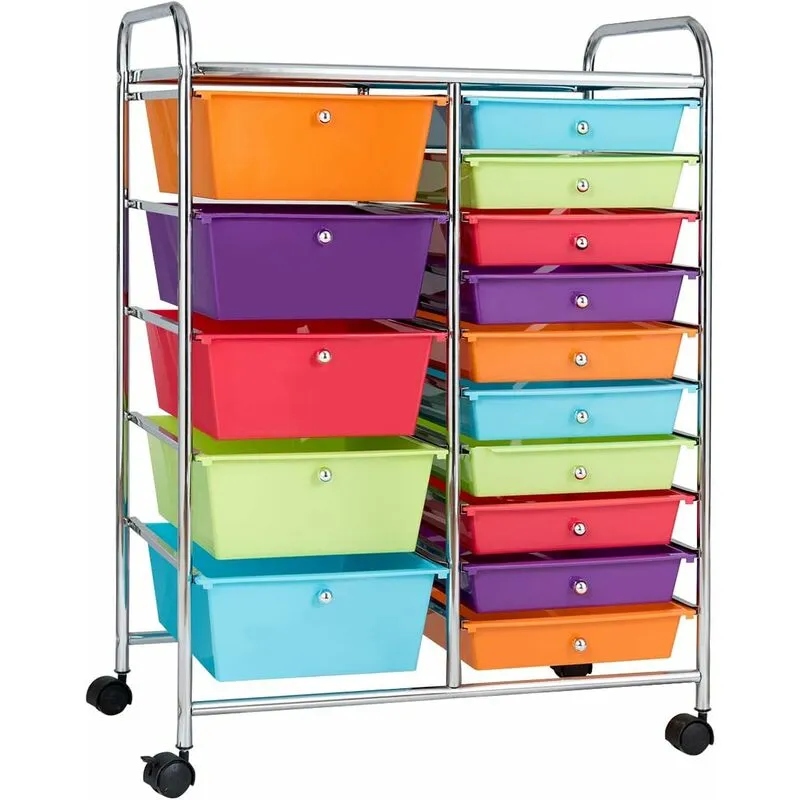 Costway - Carrello con 15 Cassetti Impilabili, Carrello di Stoccaggio con Ruote, Carello Portaoggetti per Casa e Ufficio, 62,5 x 37 x 87 cm (Vivace)